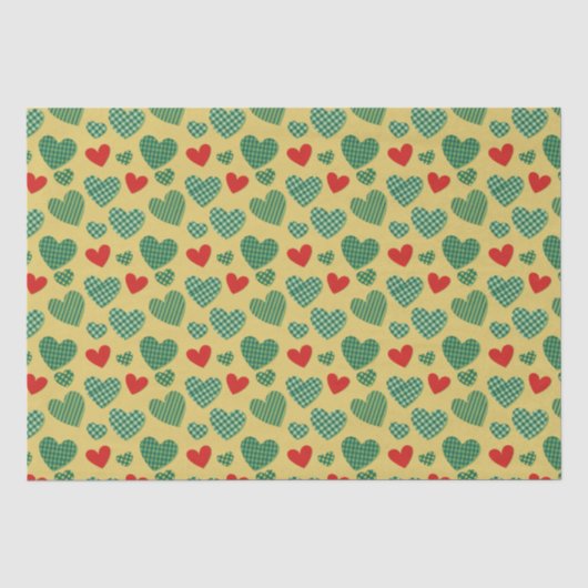 Mousseline Papier de papier de fond Red & Green Hearts (Recto)