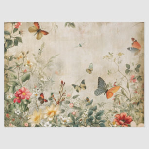 Mousseline Papier de papier de tissus Papillon et Fleurs vint
