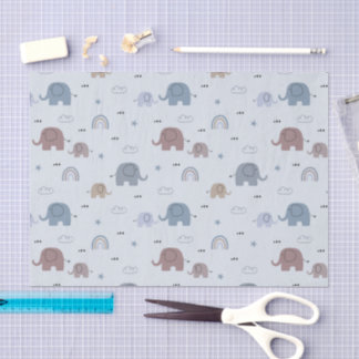 Mousseline Papier de papier tissu Motif Maman & Baby Elephant