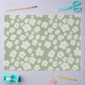 Mousseline Papier de soie, vert avec des fleurs blanches. (Artisanat)