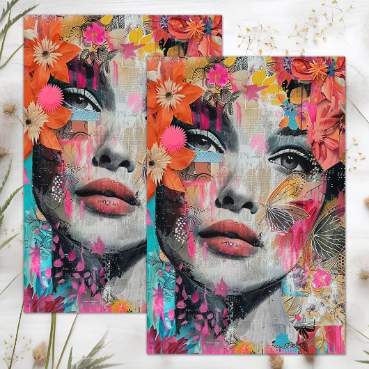 MOUSSELINE PAPIER DE TISSU DÉCOUPAGE DE LA FILLE FLEUVE BOHO