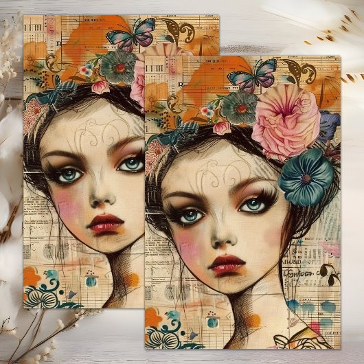 MOUSSELINE PAPIER DE TISSU DÉCOUPAGE DE LA FILLE FLEUVE BOHO