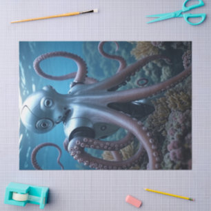 Mousseline Papier de tissu octopus Cyber