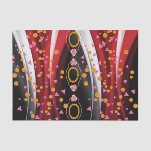 Mousseline Papier de tissus Abstrait rouge noir blanc (Recto)