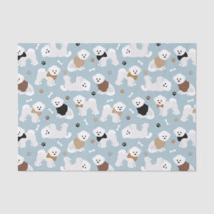Mousseline Papier de tissus bleu Bichon Frise Bones and Paws