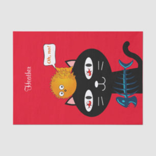 Mousseline Papier de tissus Chat noir Chat Poisson Os de pois