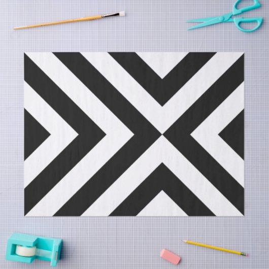 Mousseline Papier de tissus Chevrons noir et blanc (Artisanat)