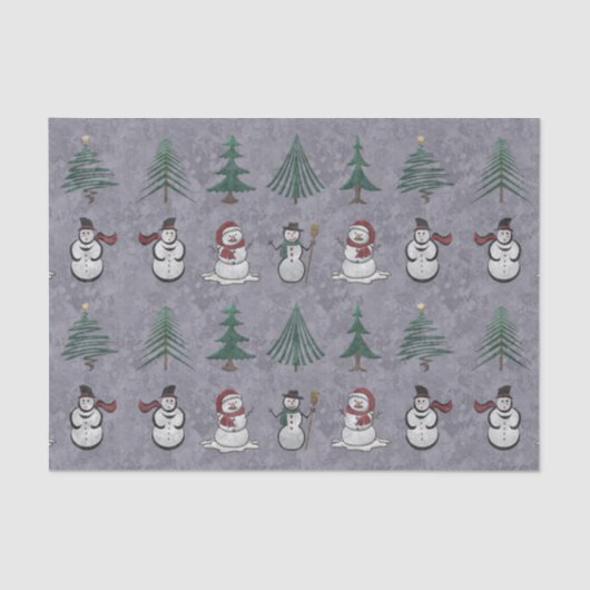 Mousseline Papier de tissus de Noël Arbres et Snowmen (Recto)