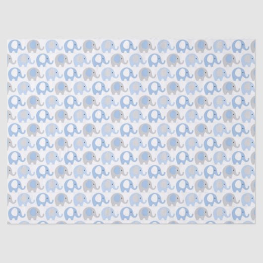 Mousseline Papier de tissus - Eléphants bleus et gris (Recto)