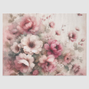 Mousseline Papier de tissus fleuri Vintage rose