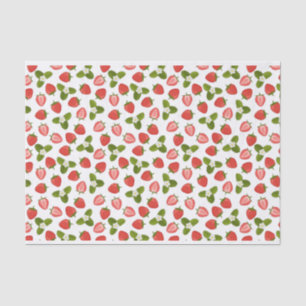 Mousseline Papier de tissus fraises - Blanc