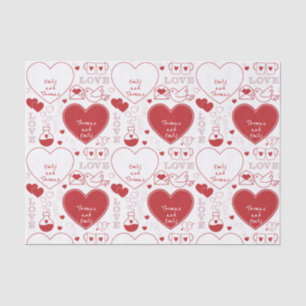 Mousseline Papier de tissus Motif Valentine - Rouge sur blanc