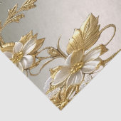 Mousseline Papier de tissus Orné Or Floral Blanc (Détail)