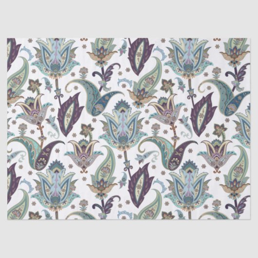 Mousseline Papier de tissus Paisley Blue Florals (Recto)