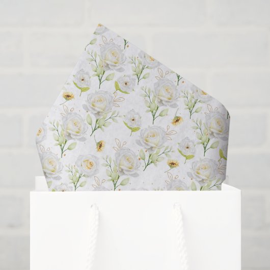 Mousseline Papier de tissus Roses blanches (Sac cadeau)