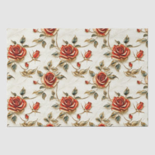 Mousseline Papier de tissus Vintage Red Gold Roses