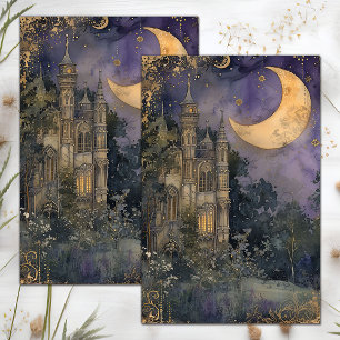 MOUSSELINE PAPIER DECOUPAGE EN TISSU LUNE ET CHÂTEAU