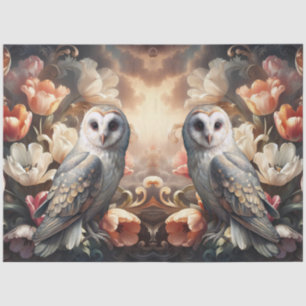 Mousseline Papier découpage Fleurs baroques éthérées et hibou
