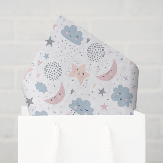 Mousseline Papier découpage Lune Étoiles Nuages, Céleste (Sac cadeau)