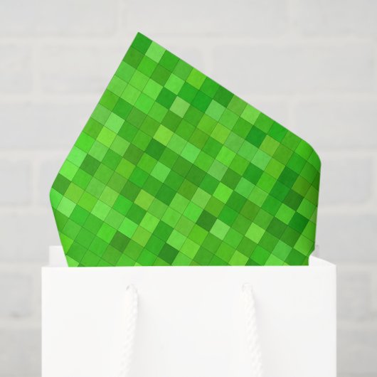 Mousseline Papier découpage pixels verts, style bloc de jeu (Sac cadeau)