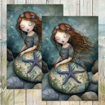 PAPIER DECOUPAGE TISSU SIRÈNE FILLE