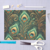 Mousseline Papier Découpage vert et or Peacock Feathers (Artisanat)