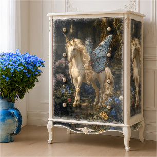 Mousseline Papier Découpe Licorne à Ailes de Papillon Bleu
