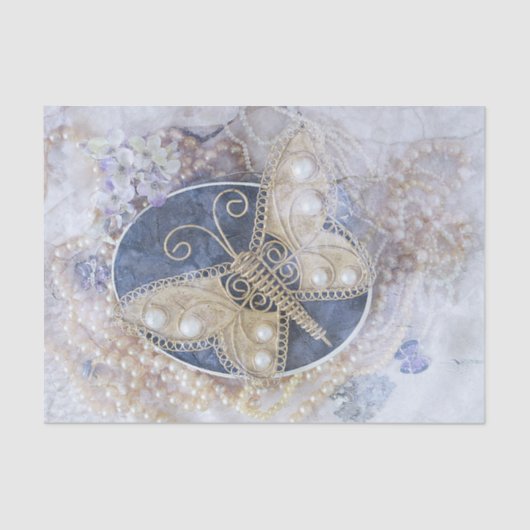 Mousseline Papier Découpe Mariage Papillon Blanc Or (Recto)