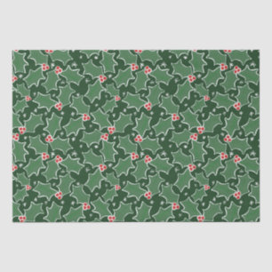 Mousseline Papier d'emballage Green Holly Christmas
