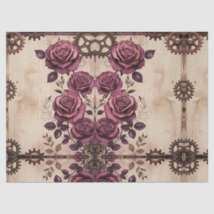 Mousseline Papier d'emballage Steampunk Roses et Engrenages d