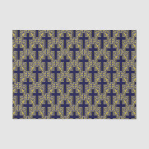 Mousseline PAPIER D'ENTRETIEN D'ORNEMENT Croix 24 Bleu-Or-TIS
