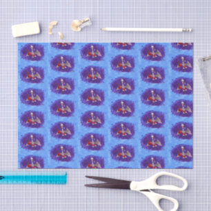Mousseline Papier en tissu bleu père Noël Bat décalé