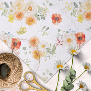 Mousseline Papier floral aquarelle Fleurs ensoleillées