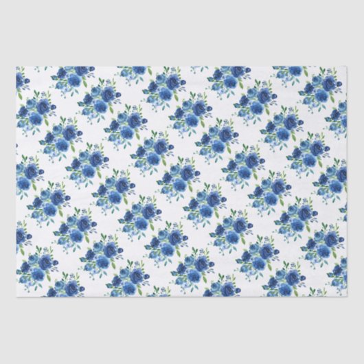 Mousseline Papier floral bleu marine (Recto)