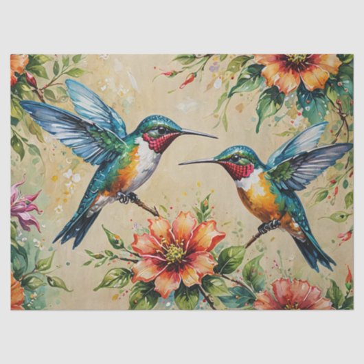 Mousseline Papier Floral Colibri  (Recto)