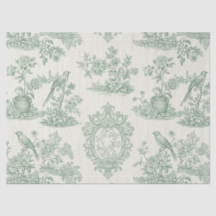 Mousseline Papier Floral et Motif Oiseau Toile Vert Menthe