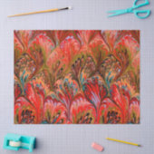 MOUSSELINE PAPIER MARBÉ, MOTIF ABSTRAIT ROUGE BLEU PEACOCK (Artisanat)