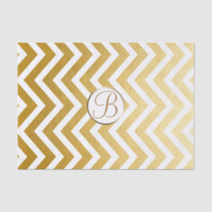 Mousseline Papier Monogramme à Motif Chevron Blanc Or Lettre 