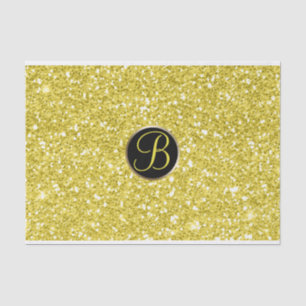 Mousseline Papier Monogramme Initial Pailleté Jaune Brillance