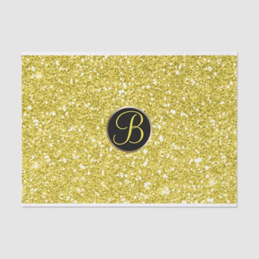 Mousseline Papier Monogramme Initial Pailleté Jaune Brillance (Recto)