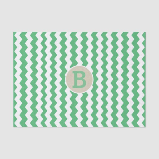 Mousseline Papier Monogramme Initiale à Motif Chevron Vert Bl (Recto)