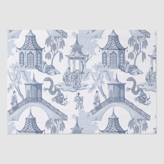 Mousseline Papier Motif chinois bleu et blanc (Recto)