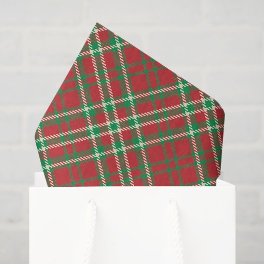 Mousseline Papier motif rouge vert Noël plaid (Sac cadeau)