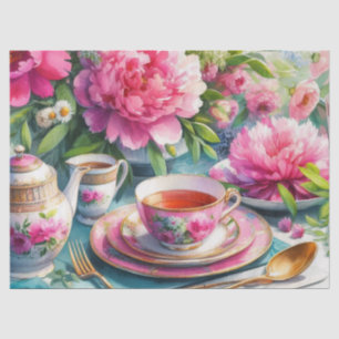 Mousseline Papier mouchoir floral Pink Peony pour le thé