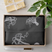 Mousseline Papier noir octopique blanc (Cadeau)