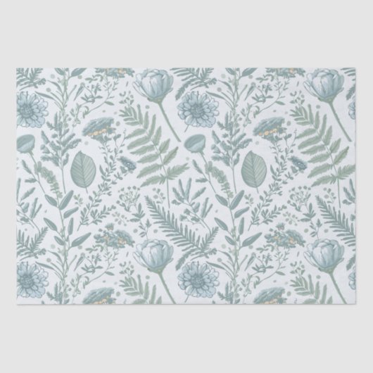 Mousseline Papier peint bleu Floral (Recto)