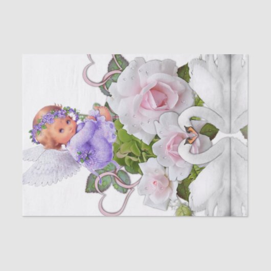 Mousseline Papier Tissu Angel Blanc Cygnes (Recto)