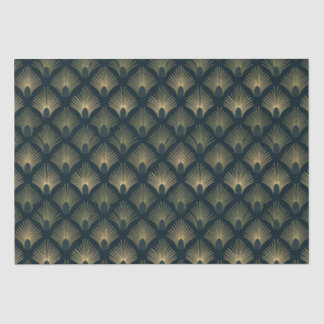 Mousseline Papier Tissu Art Déco Marine et Gold Palm Peacock