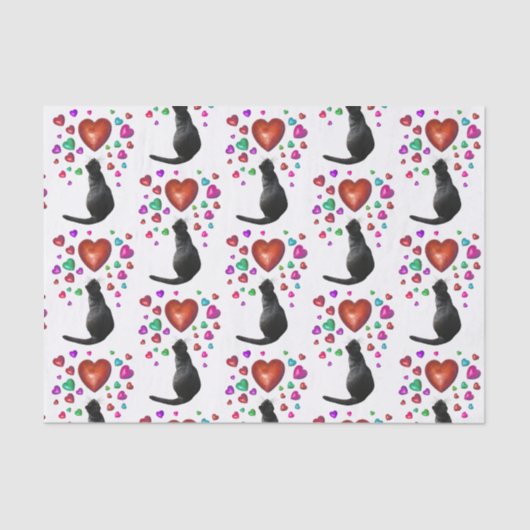 Mousseline Papier Tissu Black Cat Hearts (Recto)