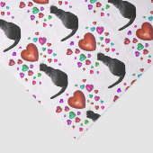 Mousseline Papier Tissu Black Cat Hearts (Détail)